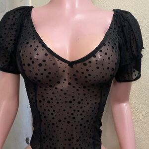 Black Polka Dot Sheer Women's Top